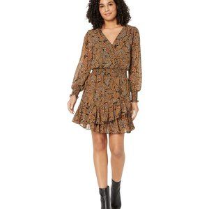 MICHAEL MICHAEL KORS Paisley-Print Smocked-Waist Tiered Dress in Sienna